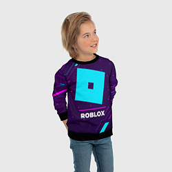 Свитшот детский Символ Roblox в неоновых цветах на темном фоне, цвет: 3D-черный — фото 2