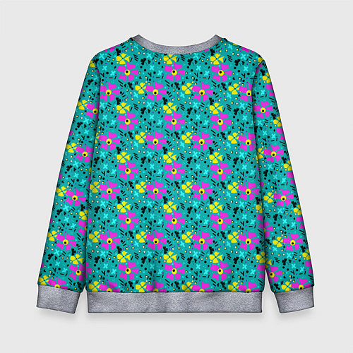 Детский свитшот Яркий цветочный узор на бирюзовом фоне / 3D-Меланж – фото 2