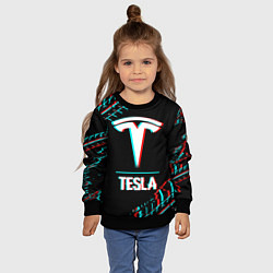 Свитшот детский Значок Tesla в стиле Glitch на темном фоне, цвет: 3D-черный — фото 2