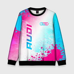 Свитшот детский Audi neon gradient style: символ и надпись вертика, цвет: 3D-черный