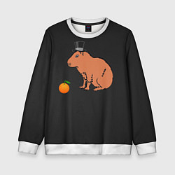 Свитшот детский Капибара в цилиндре, цвет: 3D-белый