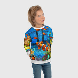 Свитшот детский Затонувший корабль в окружении обитателей океана, цвет: 3D-белый — фото 2