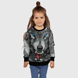 Свитшот детский Агрессивный волк с синими глазами, цвет: 3D-черный — фото 2