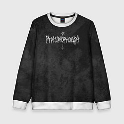 Свитшот детский Phasmophobia пентаграмма и крест на сером фоне, цвет: 3D-белый