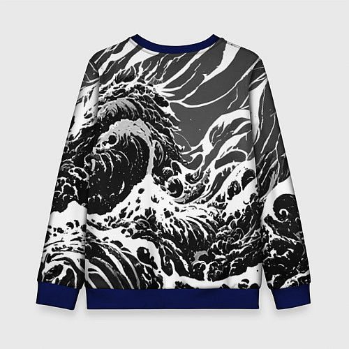 Детский свитшот Черно-белые волны / 3D-Синий – фото 2