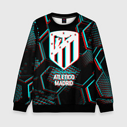 Свитшот детский Atletico Madrid FC в стиле glitch на темном фоне, цвет: 3D-черный