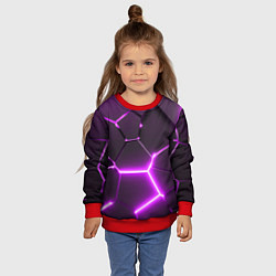 Свитшот детский Фиолетовые неоновые геометрические плиты, цвет: 3D-красный — фото 2