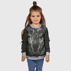 Свитшот детский Крупная морда серого волка, цвет: 3D-меланж — фото 2