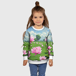Свитшот детский Вид на лотосы аниме, цвет: 3D-белый — фото 2