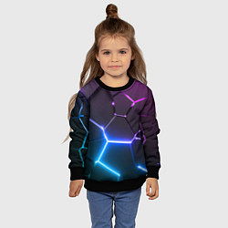 Свитшот детский Фиолетовый градиент - неоновые геометрические плит, цвет: 3D-черный — фото 2