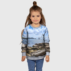 Свитшот детский Парусник на горизонте океана, цвет: 3D-меланж — фото 2