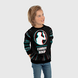 Свитшот детский Символ Cowboy Bebop в стиле glitch на темном фоне, цвет: 3D-черный — фото 2