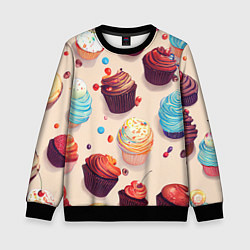 Свитшот детский Капкейки на разный вкус, цвет: 3D-черный