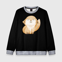 Свитшот детский Лисёнок нежиться на чёрном фоне, цвет: 3D-меланж