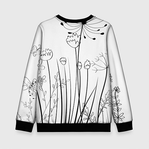 Детский свитшот Цветочный черно-белый орнамент / 3D-Черный – фото 2