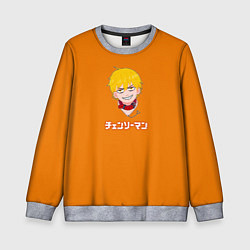 Свитшот детский Человек-бензопила Дэндзи на оранжевом фоне, цвет: 3D-меланж
