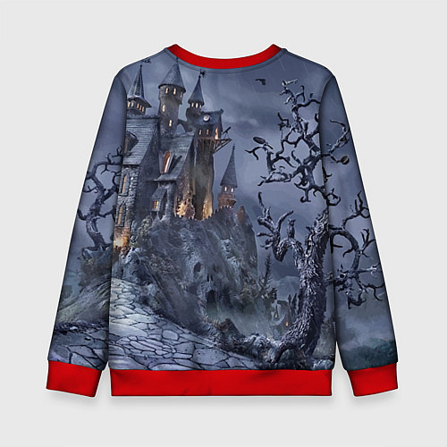 Детский свитшот Старый заброшенный замок - Halloween / 3D-Красный – фото 2