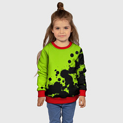 Свитшот детский Чёрные кляксы на зелёном фоне, цвет: 3D-красный — фото 2