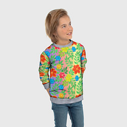 Свитшот детский Яркий цветочный узор на радужном фоне, цвет: 3D-меланж — фото 2