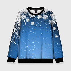 Свитшот детский Снежный узор на синем фоне, цвет: 3D-черный