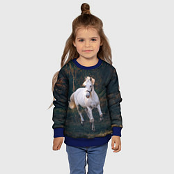 Свитшот детский Скачущая белая лошадь, цвет: 3D-синий — фото 2