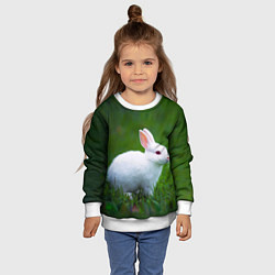 Свитшот детский Кролик на фоне травы, цвет: 3D-белый — фото 2