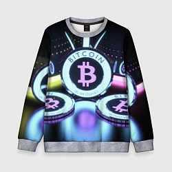 Свитшот детский Неоновый светящийся биткоин, цвет: 3D-меланж