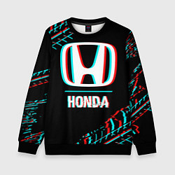 Свитшот детский Значок Honda в стиле glitch на темном фоне, цвет: 3D-черный