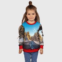 Свитшот детский Мерседес - зимняя дорога через лес, цвет: 3D-красный — фото 2