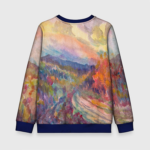 Детский свитшот Осенний пейзаж акварель / 3D-Синий – фото 2