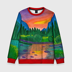 Свитшот детский Закат на реке, цвет: 3D-красный