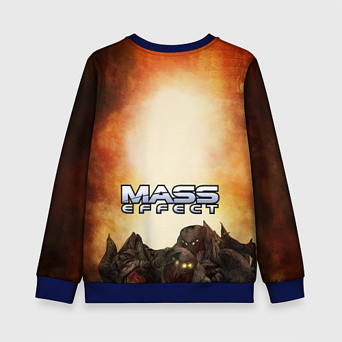 Детский свитшот Кварианка стоит на горе трупов в свете огня / 3D-Синий – фото 2