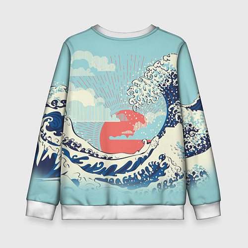 Детский свитшот Морской пейзаж с большими волнами на закате / 3D-Белый – фото 2