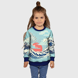 Свитшот детский Морской пейзаж с большими волнами на закате, цвет: 3D-синий — фото 2