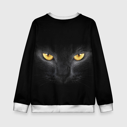 Детский свитшот Чёрная кошка с оранжевыми глазами / 3D-Белый – фото 2