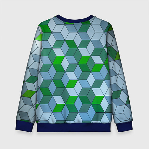 Детский свитшот Зелёные и серые абстрактные кубы с оптической иллю / 3D-Синий – фото 2