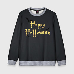 Свитшот детский Happy Halloween надпись с летучими мышами, цвет: 3D-меланж