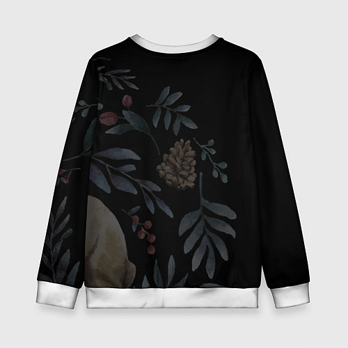 Детский свитшот Новогодний кролик - Веточки и цветочки / 3D-Белый – фото 2