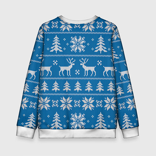 Детский свитшот Рождественский синий свитер с оленями / 3D-Белый – фото 2