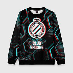 Свитшот детский Club Brugge FC в стиле glitch на темном фоне, цвет: 3D-черный