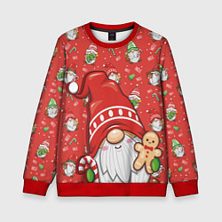 Свитшот детский Новогодний гном с пряником, цвет: 3D-красный