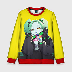 Свитшот детский Ребекка пьет коктель - Cyberpunk, цвет: 3D-красный