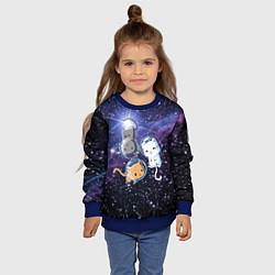 Свитшот детский Три котика в открытом космосе, цвет: 3D-синий — фото 2