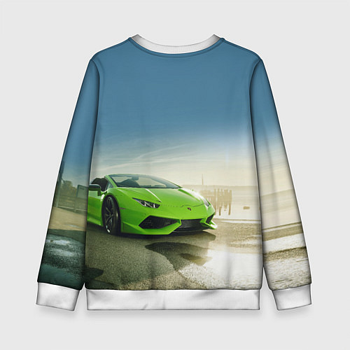 Детский свитшот Ламборджини на берегу океана / 3D-Белый – фото 2