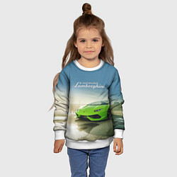 Свитшот детский Ламборджини на берегу океана, цвет: 3D-белый — фото 2