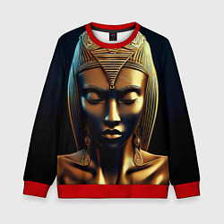 Свитшот детский Нейросеть - золотая статуя египетской царицы, цвет: 3D-красный