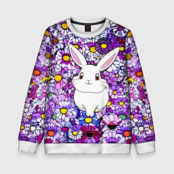 Свитшот детский Веселый кролик в цветах, цвет: 3D-белый
