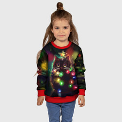 Свитшот детский Новогодний котик с гирляндой, цвет: 3D-красный — фото 2