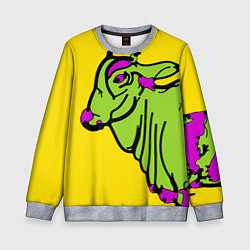 Свитшот детский Зеленая корова на желтом фоне, цвет: 3D-меланж