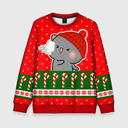 Свитшот детский Серый котик - играет в снежки, цвет: 3D-красный